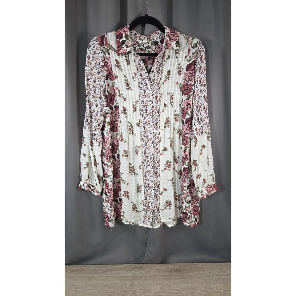 Jane and Delancey Floral Peasant Bohemian Tunic Top Med Soft Flowy
